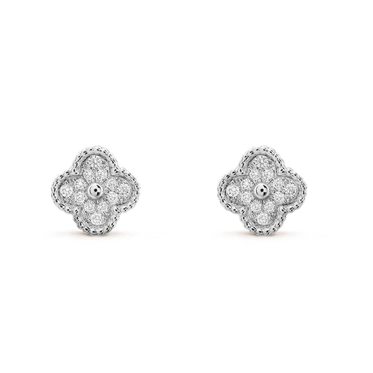 [Charm Aries Jewelry]CLOVER MINI DIAMOND STUD EARRINGS