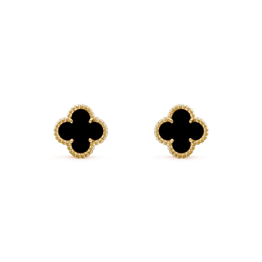 [Charm Aries Jewelry]CLOVER MINI 9.5MM BLACK MOP EARRINGS