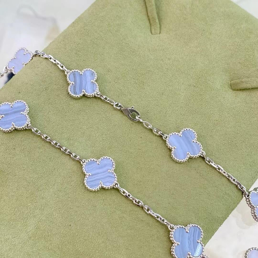 [Charm Aries Jewelry]CLOVER 10 MOTIFS PURPLE CHALCEDONY NECKLACE