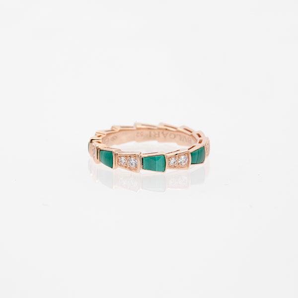 [Charm Aries Jewelry]SERPENTI RING PINK GOLD MALACHITE DIAMOND 3MM