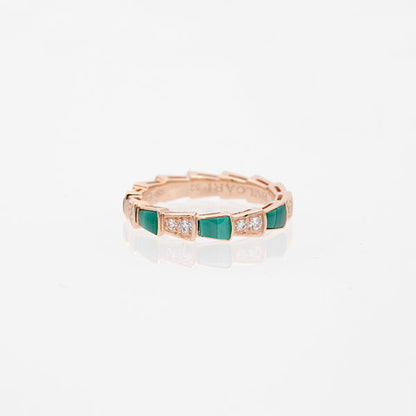 [Charm Aries Jewelry]SERPENTI RING PINK GOLD MALACHITE DIAMOND 3MM