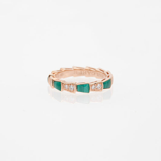 [Charm Aries Jewelry]SERPENTI RING PINK GOLD MALACHITE DIAMOND 3MM