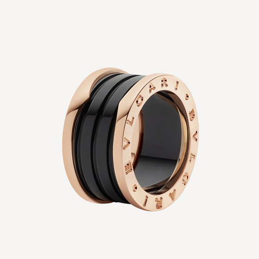 [Charm Aries Jewelry]ZERO 1 FOUR-BAND LOOPS AND BLACK CERAMIC SPIRAL PINK GOLD RING