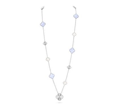 [Charm Aries Jewelry]CLOVER 16 MOTIF PURPLE CHALCEDONY GOLD NECKLACE