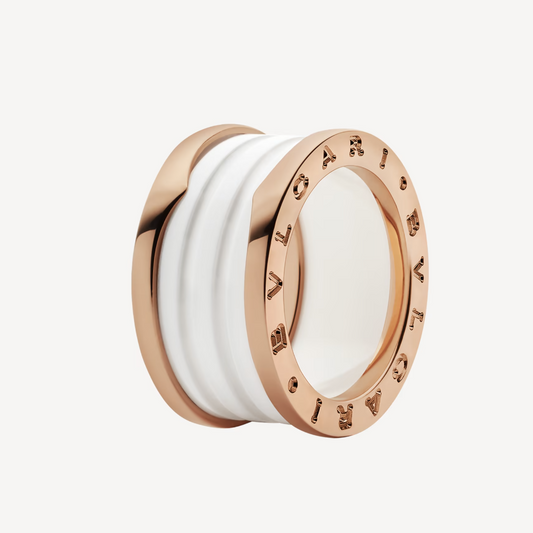 [Charm Aries Jewelry]ZERO 1 FOUR-BAND LOOPS AND WHITE CERAMIC SPIRAL PINK GOLD RING