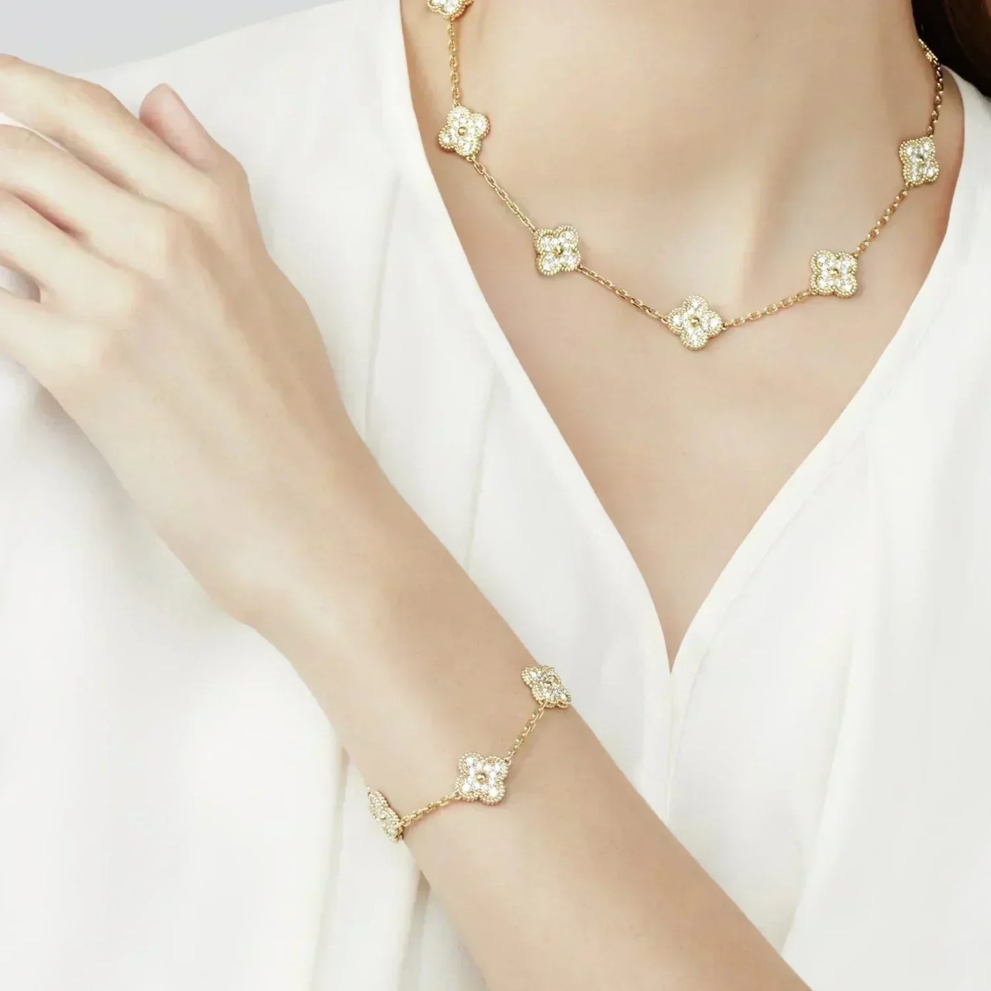 [Charm Aries Jewelry]CLOVER 5 MOTIFS  FULL DIAMOND BRACELET