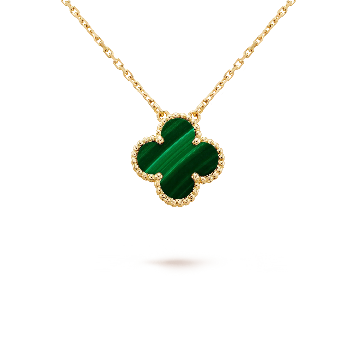 [Charm Aries Jewelry]CLOVER 15MM MALACHITE SINGLE FLOWER  NECKLACE