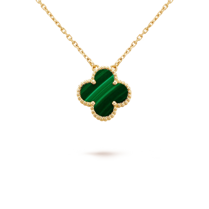 [Charm Aries Jewelry]CLOVER 15MM MALACHITE SINGLE FLOWER  NECKLACE