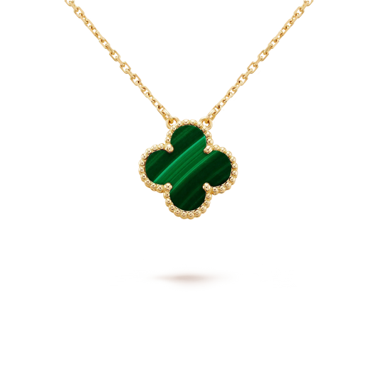 [Charm Aries Jewelry]CLOVER 15MM MALACHITE SINGLE FLOWER  NECKLACE
