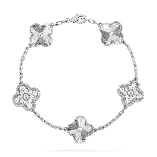 [Charm Aries Jewelry]CLOVER 5 MOTIF SILVER DIAMOND BRACELET