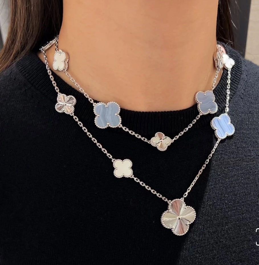 [Charm Aries Jewelry]CLOVER 16 MOTIF PURPLE CHALCEDONY GOLD NECKLACE