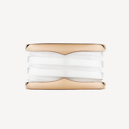 [Charm Aries Jewelry]ZERO 1 FOUR-BAND LOOPS AND WHITE CERAMIC SPIRAL PINK GOLD RING