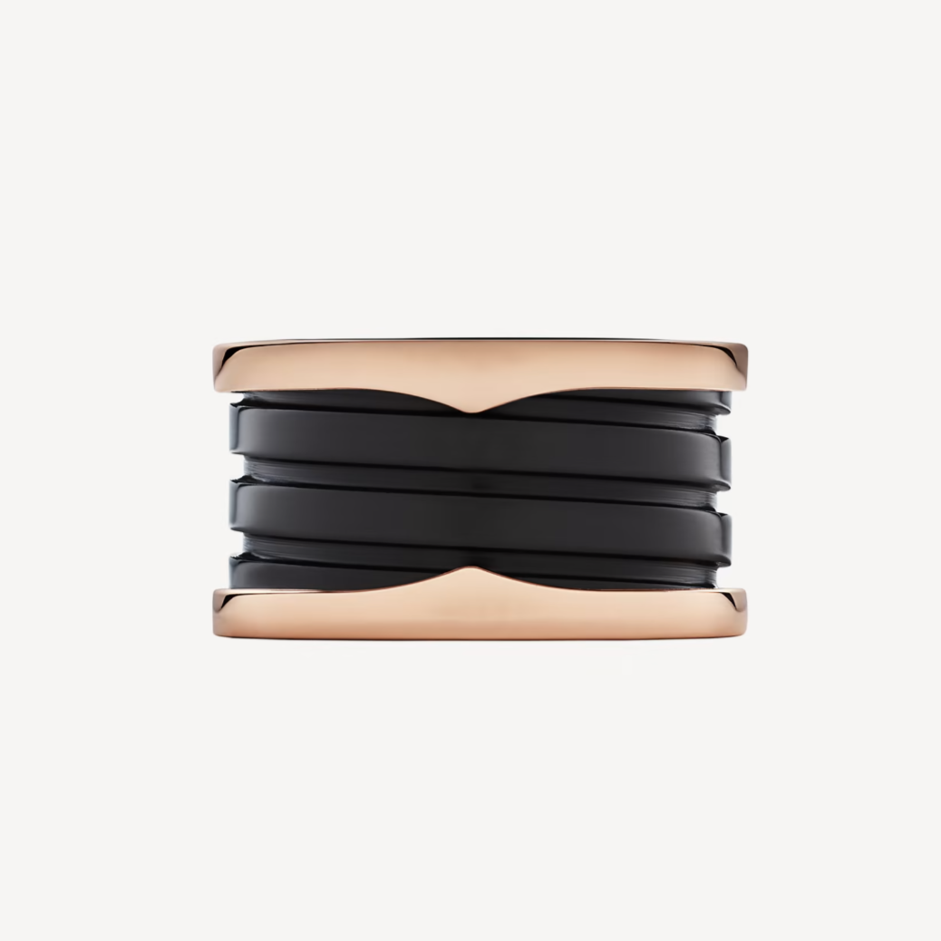 [Charm Aries Jewelry]ZERO 1 FOUR-BAND LOOPS AND BLACK CERAMIC SPIRAL PINK GOLD RING
