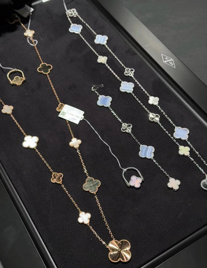 [Charm Aries Jewelry]CLOVER 16 MOTIF PURPLE CHALCEDONY GOLD NECKLACE