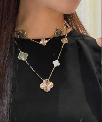 [Charm Aries Jewelry]CLOVER 16 MOTIF GREY MOP GOLD NECKLACE