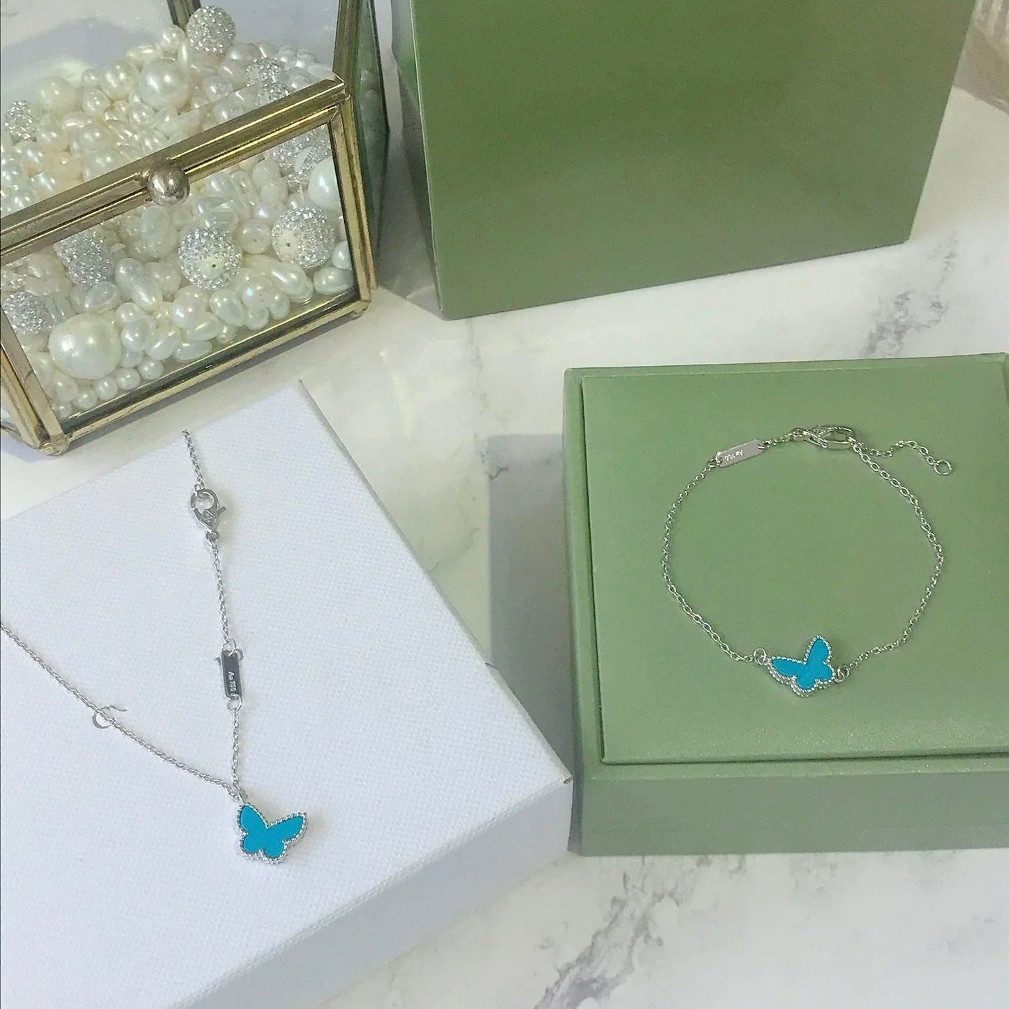 [Charm Aries Jewelry]BUTTERFLY TURQUOISE BUTTERFLY BRACELET SILVER