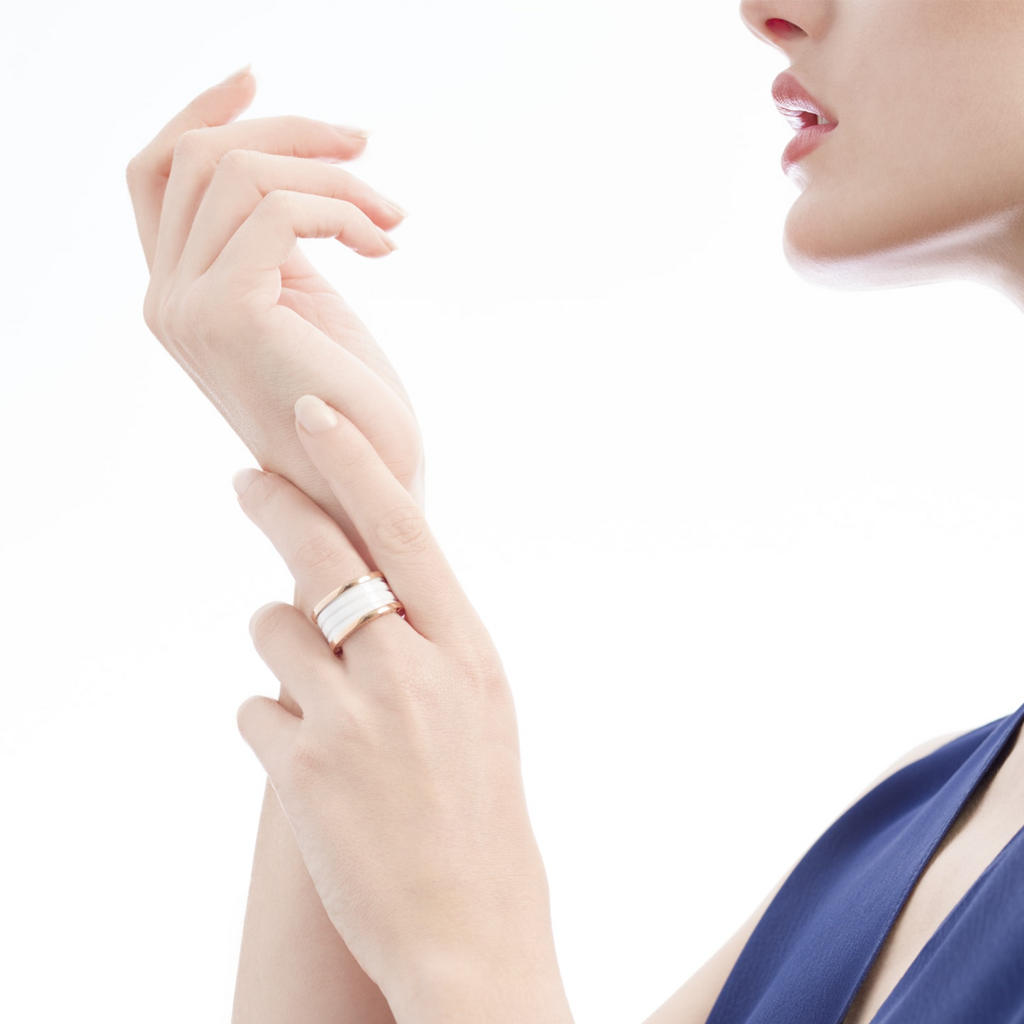 [Charm Aries Jewelry]ZERO 1 FOUR-BAND LOOPS AND WHITE CERAMIC SPIRAL PINK GOLD RING