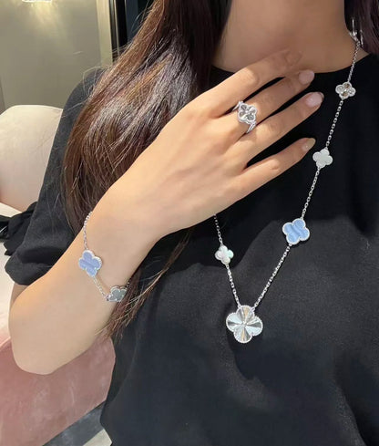 [Charm Aries Jewelry]CLOVER 16 MOTIF PURPLE CHALCEDONY GOLD NECKLACE