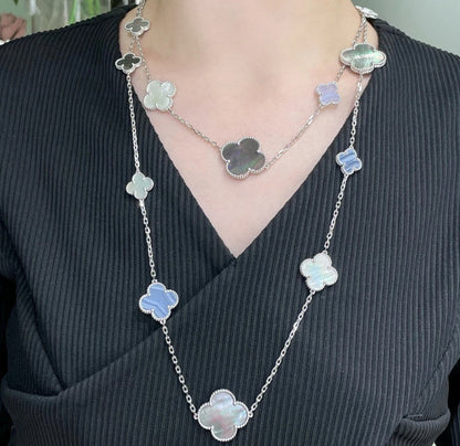 [Charm Aries Jewelry]CLOVER 16 MOTIF PURPLE CHALCEDONY GOLD NECKLACE