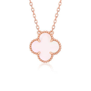 [Charm Aries Jewelry]CLOVER 15MM PINK MOTHER-OF-PEARL SINGLE FLOWER NECKLACE