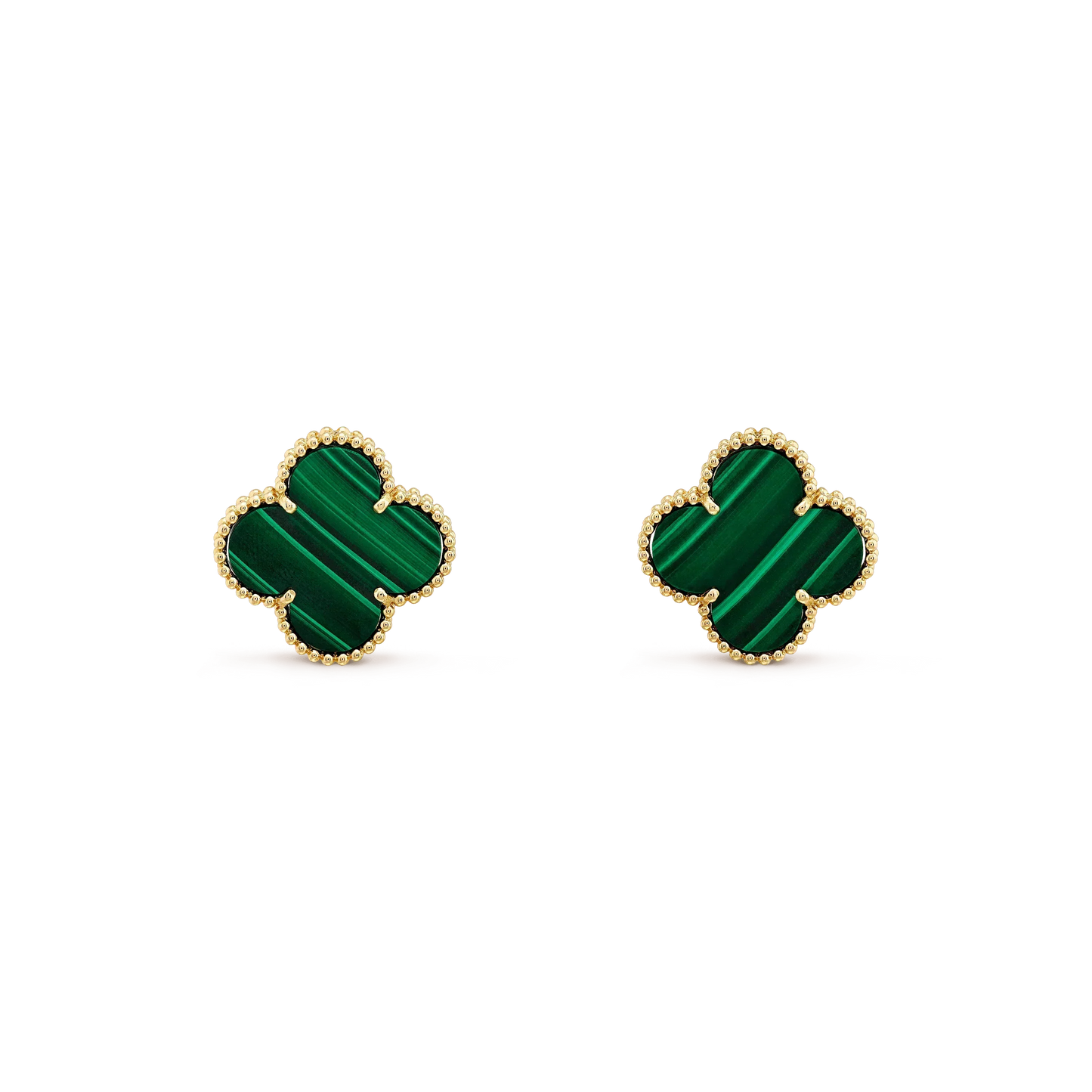 [Charm Aries Jewelry]CLOVER MINI 9.5MM MALACHITE  EARRINGS