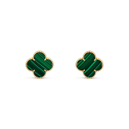 [Charm Aries Jewelry]CLOVER MINI 9.5MM MALACHITE  EARRINGS