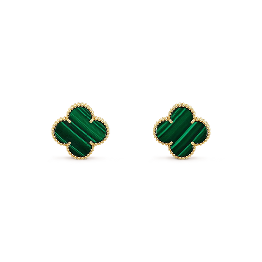 [Charm Aries Jewelry]CLOVER MINI 9.5MM MALACHITE  EARRINGS