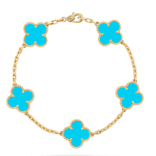 [Charm Aries Jewelry]CLOVER 5 MOTIFS TURQUOISE BRACELET