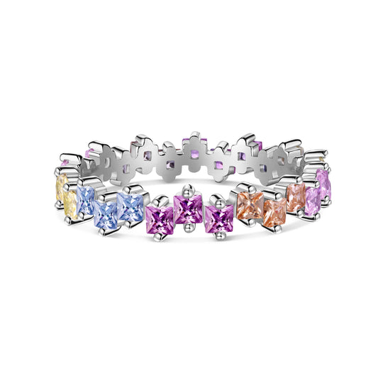 [Charm Aries Jewelry]Mixed Colorful Square Staggered Rings