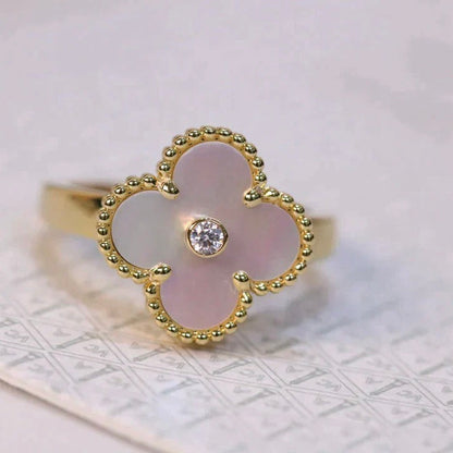 [Charm Aries Jewelry]CLOVER PINK MOP RING GOLD DIAMOND