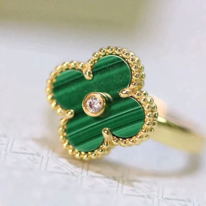 [Charm Aries Jewelry]CLOVER MALACHITE RING GOLD DIAMOND