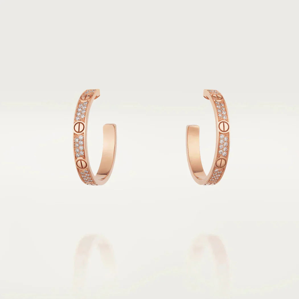 [Charm Aries Jewelry]LOVE DIAMOND PINK GOLD HOOP EARRINGS