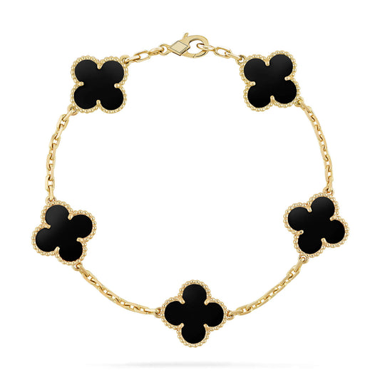 [Charm Aries Jewelry]CLOVER  5 MOTIFS BLACK ONYX BRACELET
