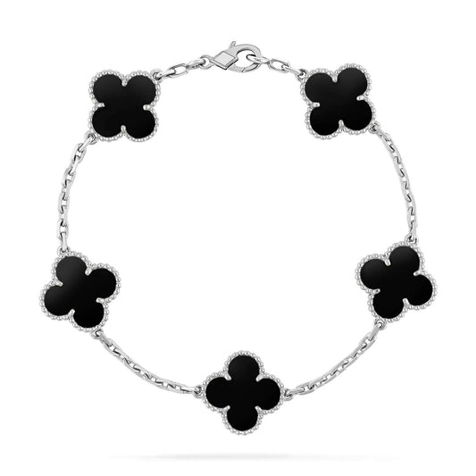 [Charm Aries Jewelry]CLOVER 5 MOTIF ONYXS  BRACELET SILVER
