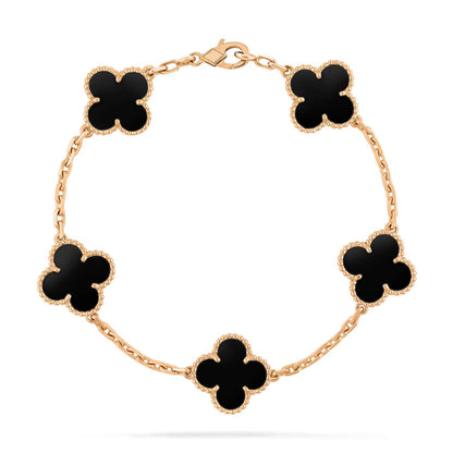 [Charm Aries Jewelry]CLOVER  5 MOTIFS BLACK ONYX BRACELET