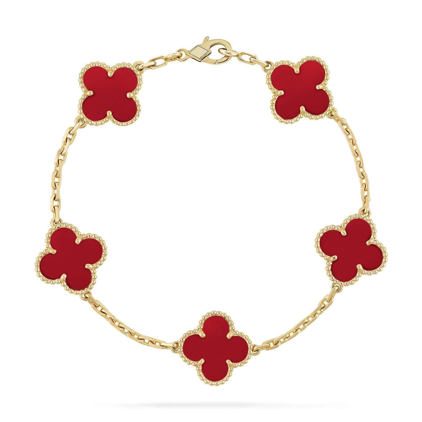 [Charm Aries Jewelry]CLOVER 5 MOTIFS RED AGATE  BRACELET