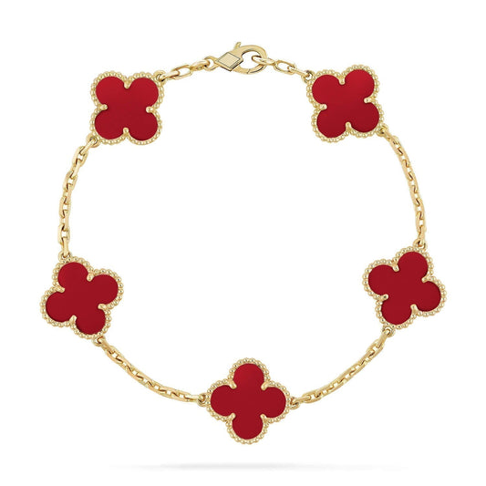 [Charm Aries Jewelry]CLOVER 5 MOTIFS RED AGATE  BRACELET