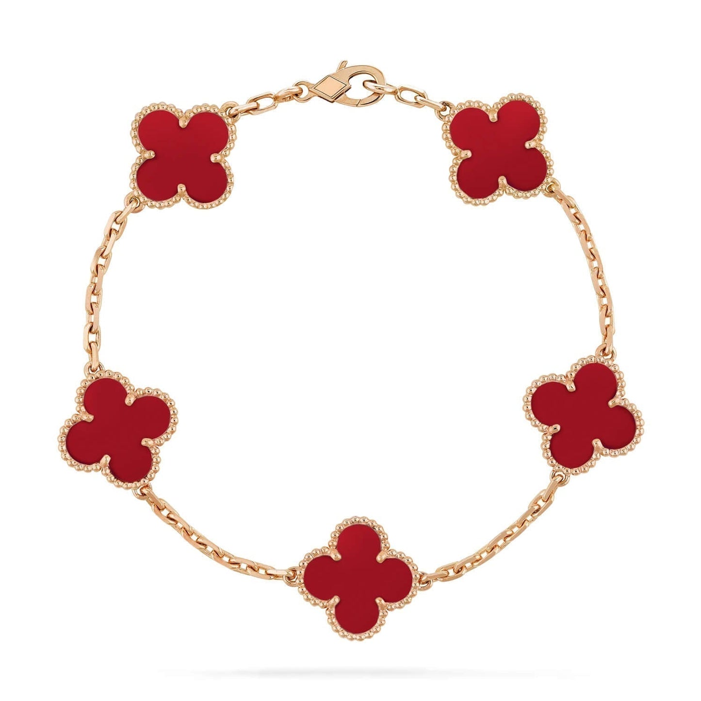 [Charm Aries Jewelry]CLOVER 5 MOTIFS RED AGATE  BRACELET