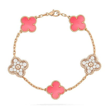 [Charm Aries Jewelry]CLOVER 5 MOTIF DIAMOND PINK MOP PINK GOLD BRACELET