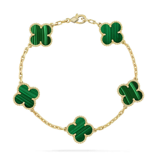 [Charm Aries Jewelry]CLOVER 5 MOTIFS MALACHITE BRACELET
