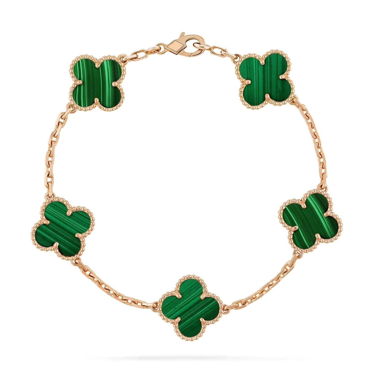 [Charm Aries Jewelry]CLOVER 5 MOTIFS MALACHITE BRACELET