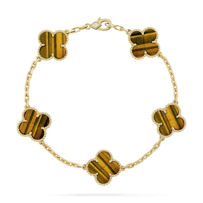 [Charm Aries Jewelry]CLOVER  5 MOTIFS TIGER EYE BRACELET