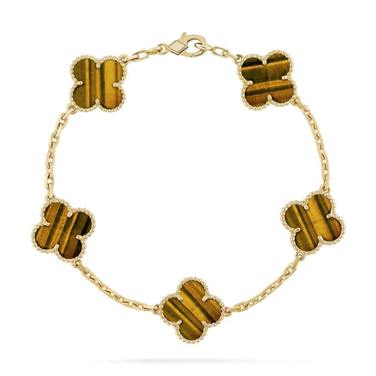 [Charm Aries Jewelry]CLOVER  5 MOTIFS TIGER EYE BRACELET