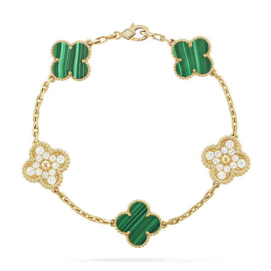 [Charm Aries Jewelry]CLOVER  5 MOTIF MALACHITE DIAMOND BRACELET
