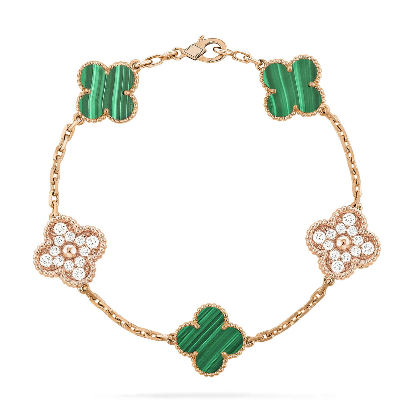 [Charm Aries Jewelry]CLOVER  5 MOTIF MALACHITE DIAMOND BRACELET