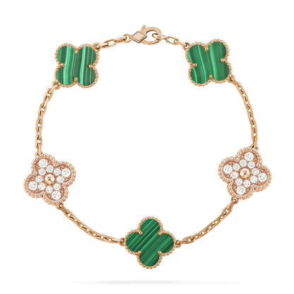 [Charm Aries Jewelry]CLOVER  5 MOTIF MALACHITE DIAMOND BRACELET