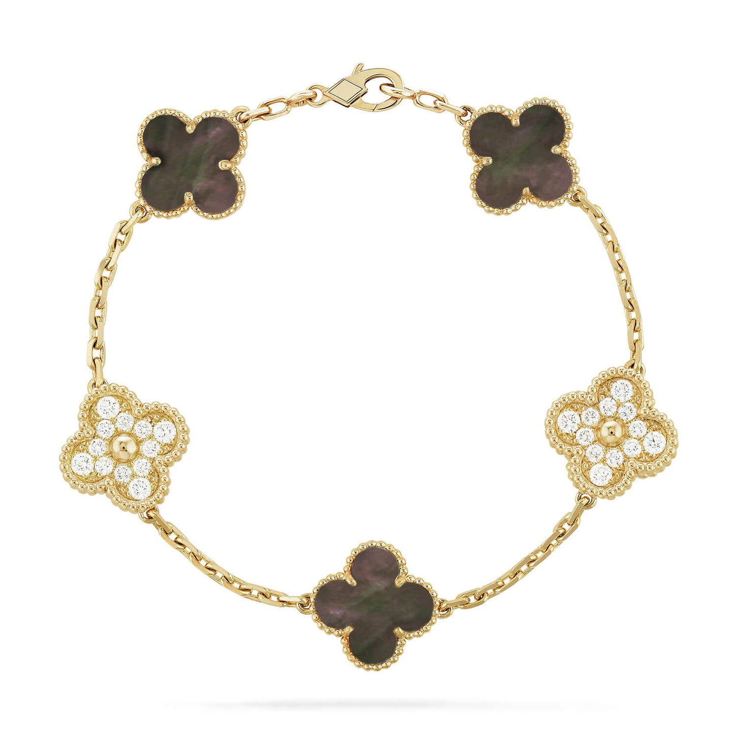 [Charm Aries Jewelry]CLOVER 5 MOTIF GRAY MOP DIAMOND BRACELET