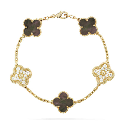 [Charm Aries Jewelry]CLOVER 5 MOTIF GRAY MOP DIAMOND BRACELET