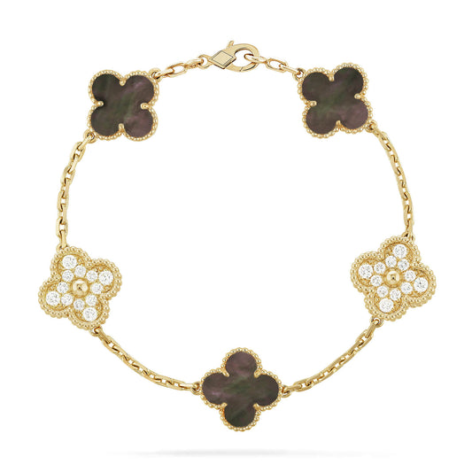 [Charm Aries Jewelry]CLOVER 5 MOTIF GRAY MOP DIAMOND BRACELET