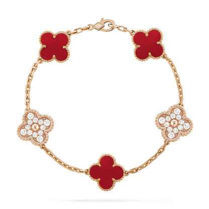 [Charm Aries Jewelry]CLOVER 5 MOTIFS CARNELIAN DIAMOND BRACELET